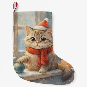 Cute Whimsical Christmas cat Small Christmas Stocking
