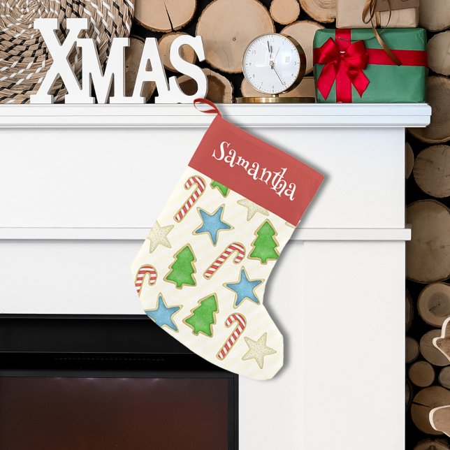 Cute Whimsical Christmas Cookie Cutout Pattern Small Christmas Stocking (Whimsical Christmas cookie cutout pattern with whimsy typography. )