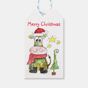 Cute Whimsical Christmas Cow Gift Tags