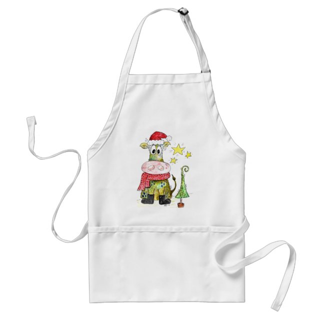 Cute Whimsical Christmas Cow Standard Apron (Front)