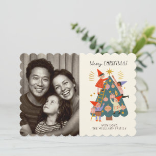 Cute Whimsical Christmas Elves and Tree Family Card