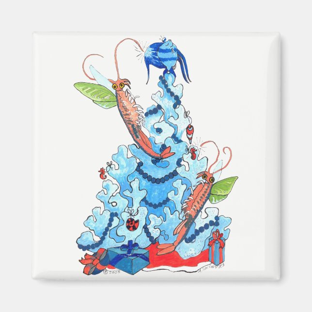 Cute Whimsical Christmas Fairy Shrimp and Tree Magnet (Front)