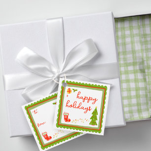 Cute Whimsical Christmas HAPPY HOLIDAYS To From Favour Tags