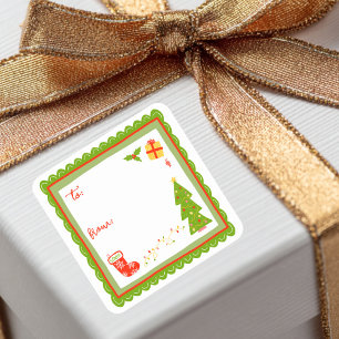 Cute Whimsical Christmas Holiday CUSTOM TO FROM Square Sticker