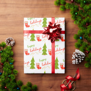 Cute Whimsical Christmas Icons HAPPY HOLIDAYS Wrapping Paper