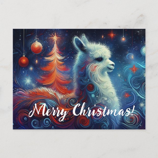 Cute Whimsical Christmas Llama Postcard (Front)