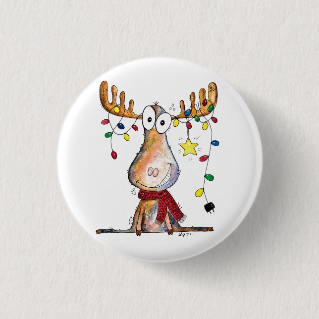 Cute Whimsical Christmas Moose 3 Cm Round Badge (Front)