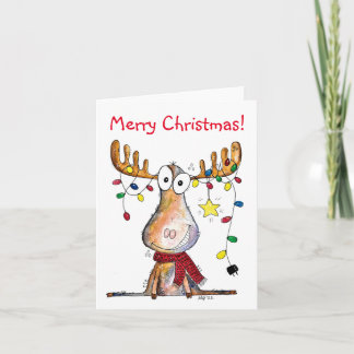 Cute Whimsical Christmas Moose Card