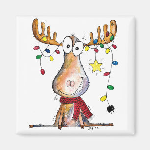 Cute Whimsical Christmas Moose Magnet