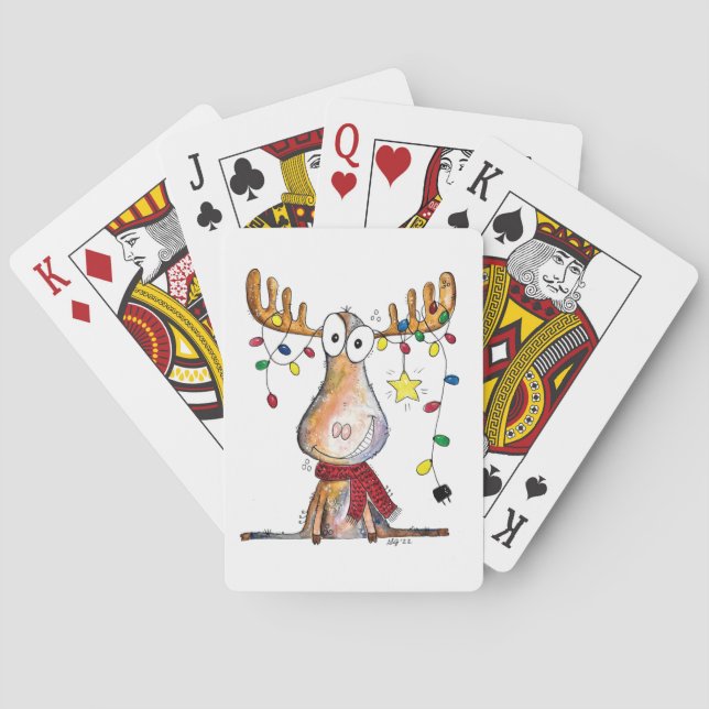 Cute Whimsical Christmas Moose Playing Cards (Back)