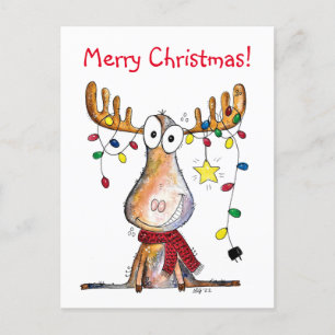 Cute Whimsical Christmas Moose Postcard