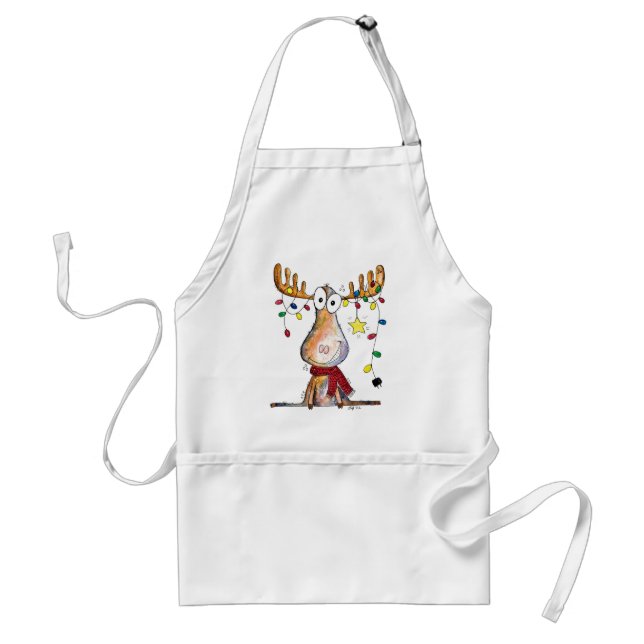 Cute Whimsical Christmas Moose Standard Apron (Front)