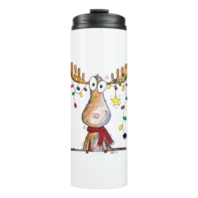 Cute Whimsical Christmas Moose Thermal Tumbler (Front)