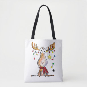 Cute Whimsical Christmas Moose Tote Bag