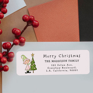 Cute Whimsical Christmas Pink Elf Return Address