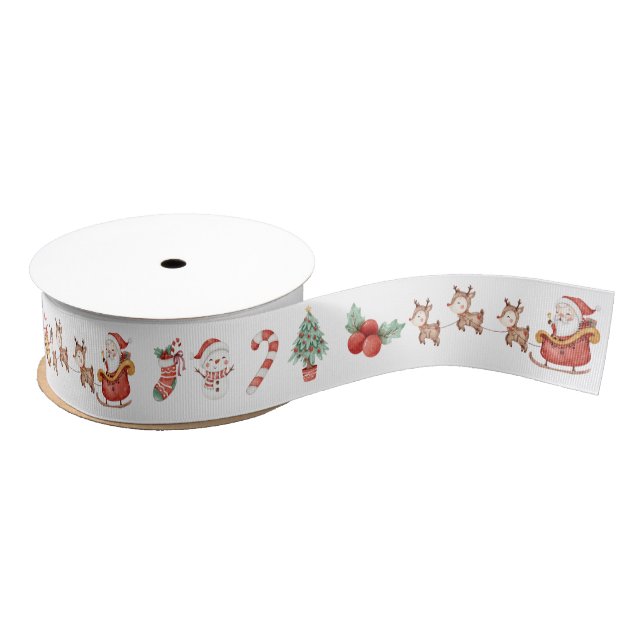 Cute Whimsical Christmas Santa Snowman Reindeer  Grosgrain Ribbon (Spool)