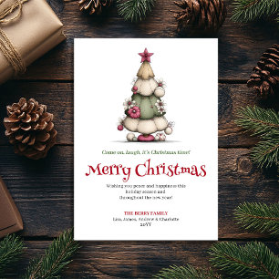 Cute Whimsical Christmas Tree Festive Greeting Holiday Card