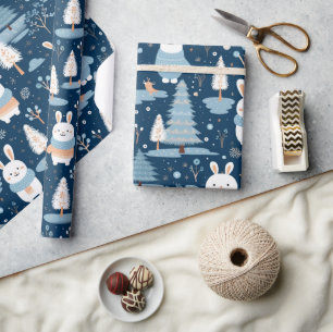 Cute Whimsical Christmas Winter Bunny  Wrapping Paper