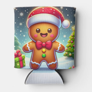 Cute Whimsical Christmas/winter gingerbread man Can Cooler