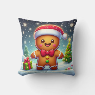 Cute Whimsical Christmas/winter gingerbread man Cushion
