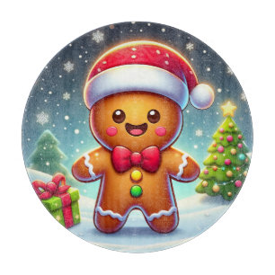 Cute Whimsical Christmas/winter gingerbread man Cutting Board