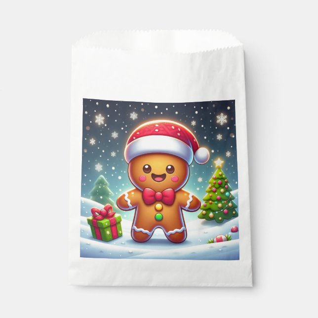 Cute Whimsical Christmas/winter gingerbread man Favour Bags (Front)