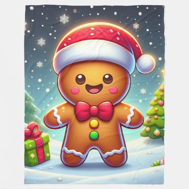 Cute Whimsical Christmas/winter gingerbread man Fleece Blanket (Front)