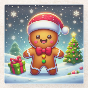 Cute Whimsical Christmas/winter gingerbread man Glass Coaster