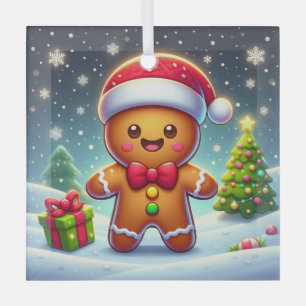 Cute Whimsical Christmas/winter gingerbread man Glass Tree Decoration