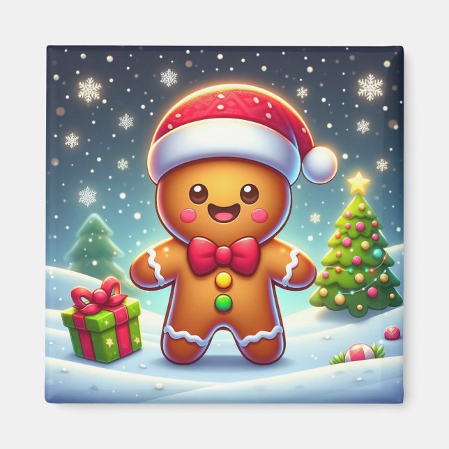 Cute Whimsical Christmas/winter gingerbread man Magnet (Front)