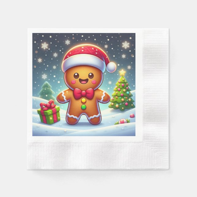 Cute Whimsical Christmas/winter gingerbread man Napkin (Front)