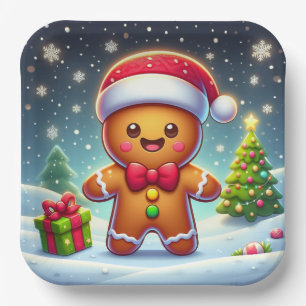 Cute Whimsical Christmas/winter gingerbread man Paper Plate