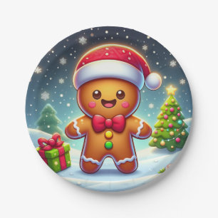 Cute Whimsical Christmas/winter gingerbread man Paper Plate