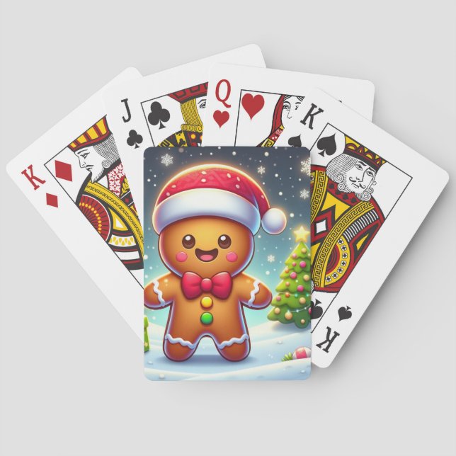 Cute Whimsical Christmas/winter gingerbread man Playing Cards (Back)