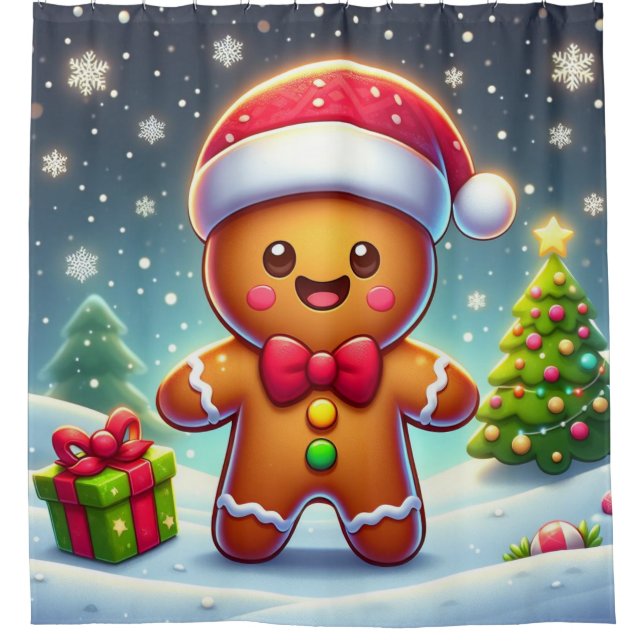 Cute Whimsical Christmas/winter gingerbread man Shower Curtain (Front)