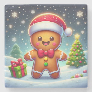 Cute Whimsical Christmas/winter gingerbread man Stone Coaster
