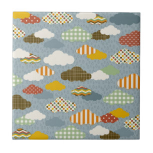 Cute Whimsical Clouds Patterns of Plaid Polka Dots Tile