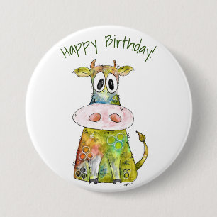 Cute Whimsical Colorful Cow 7.5 Cm Round Badge