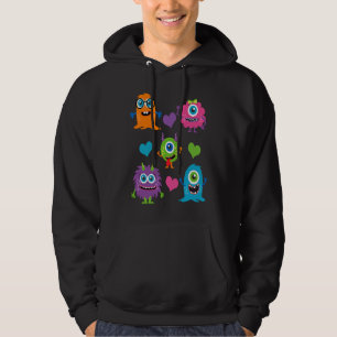 Cute Whimsical Colorful Little Monsters With Heart Hoodie