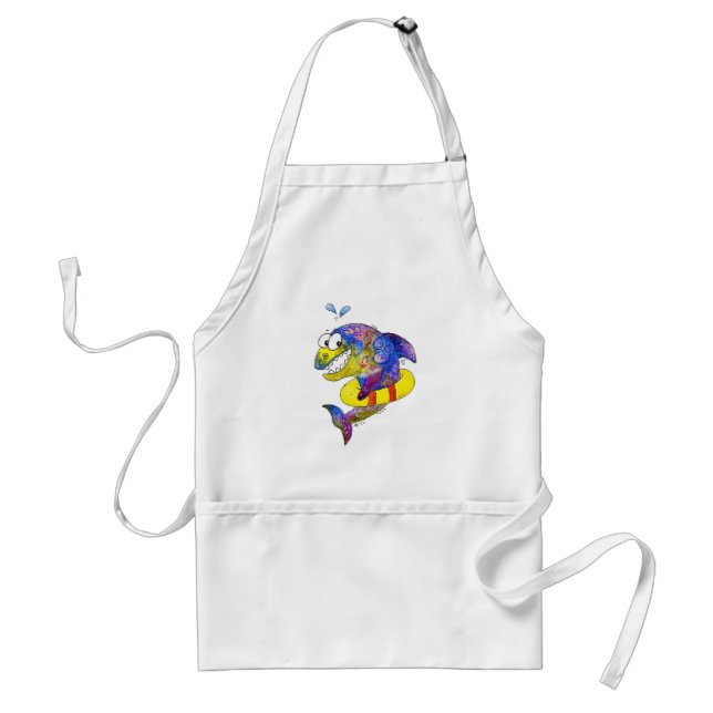 Cute Whimsical Colorful Shark in Float Standard Apron (Front)