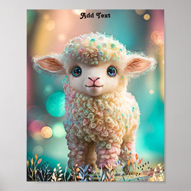 Cute Whimsical Colourful Baby Lamb Animal Wall Art (Front)
