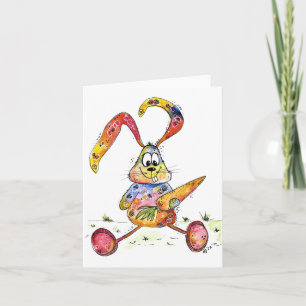 Cute Whimsical Colourful Bunny with Carrot Card
