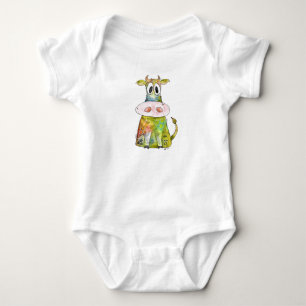 Cute Whimsical Colourful Cow Baby Bodysuit