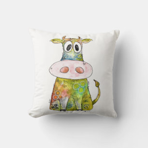 Cute Whimsical Colourful Cow Cushion