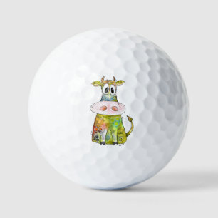 Cute Whimsical Colourful Cow Golf Balls