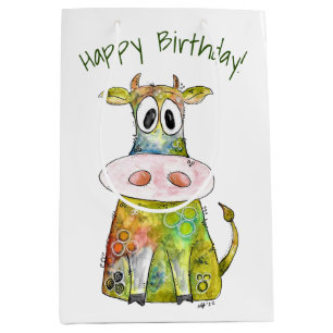 Cute Whimsical Colourful Cow Medium Gift Bag