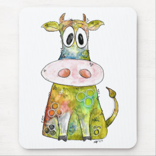 Cute Whimsical Colourful Cow Mouse Mat