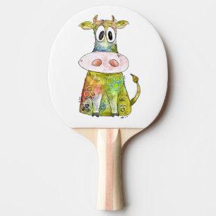 Cute Whimsical Colourful Cow Ping Pong Paddle