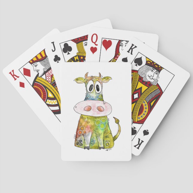 Cute Whimsical Colourful Cow Playing Cards (Back)