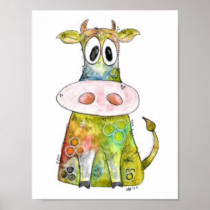 Cute Whimsical Colourful Cow Poster